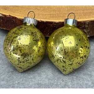 Vintage Shiny Brite Teardrop Glass Ornaments Made in USA 2" Set of 2